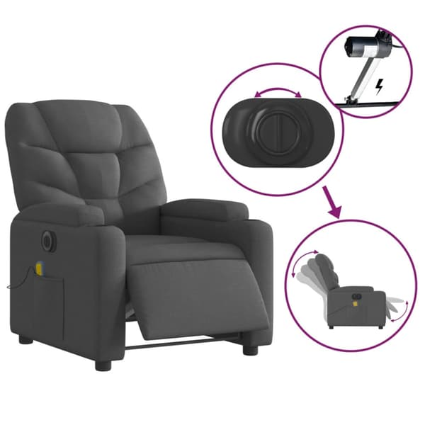 Elektrisk massagefåtölj mörkgrå tyg