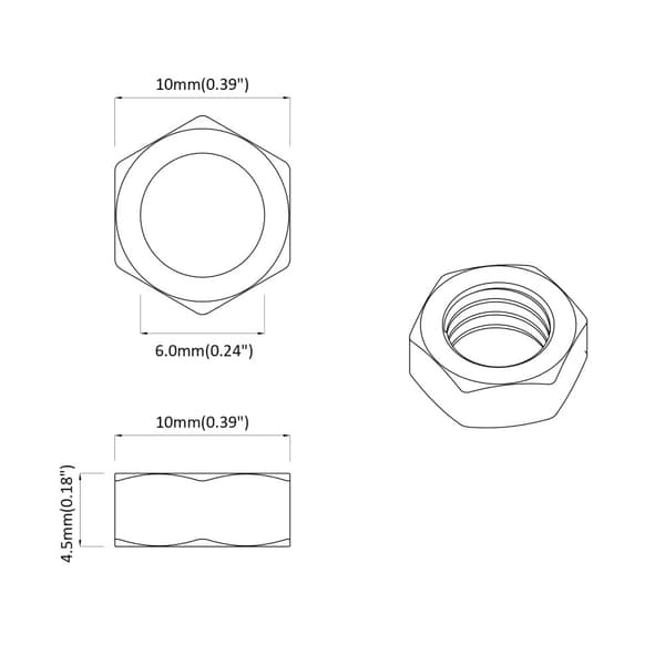 Muttern 12 pcs Silver M6 x 10 mm Järn