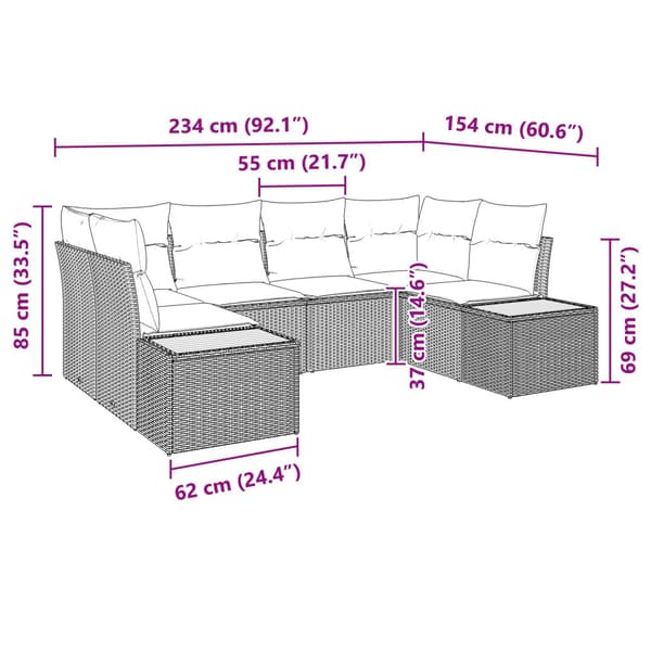 Trädgårdsoffset med kudde 6 pcs Grå konstrotting