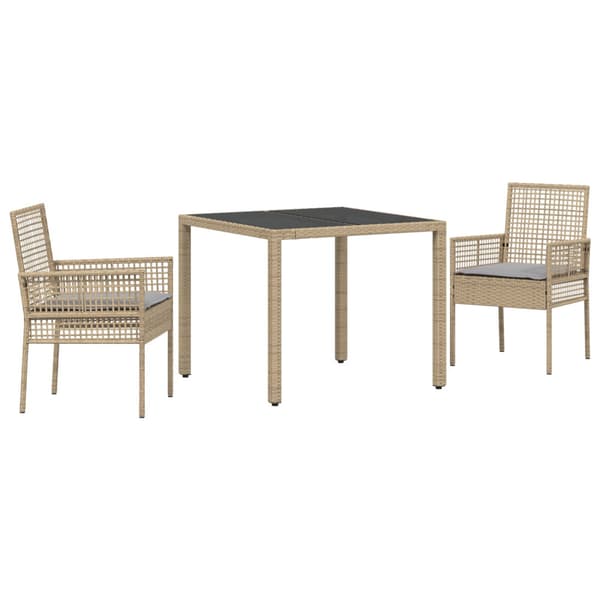 Trädgårdsmöbelset 3 pcs Beige konstrotting