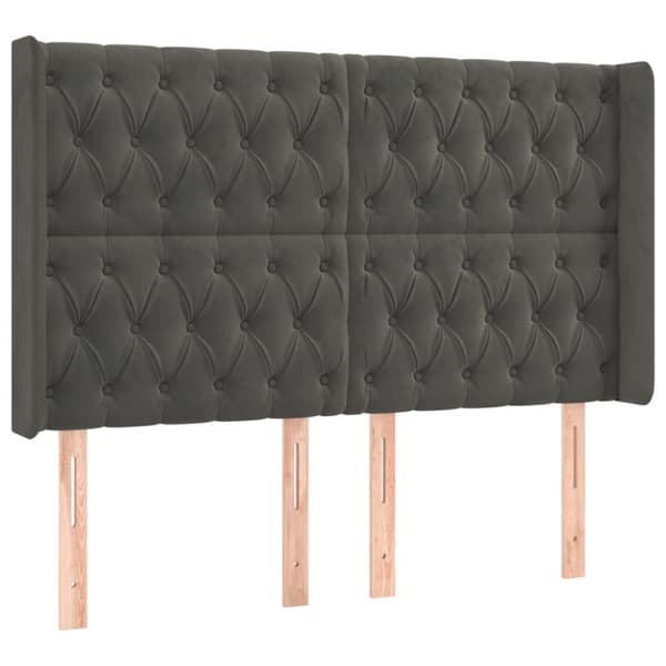 Ramsäng med madrass & LED mörkgrå 140x200 cm sammet
