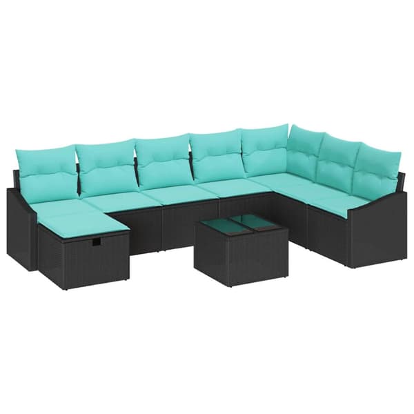 Trädgårdsoffset med kudde 9 pcs Svart Poly rattan