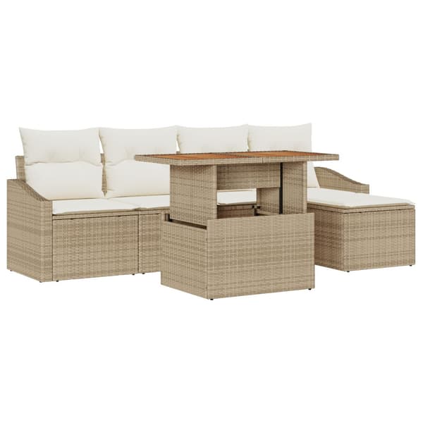 Trädgårdsoffset med lagring 6 pcs Beige Poly rattan