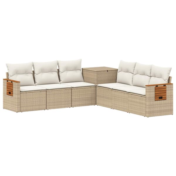 Soffset 7 st Beige och krämvit Poly Rattan och stål