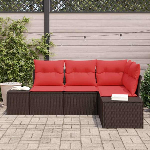 Trädgårdsoffset med kudde 4 pcs Brun konstrotting