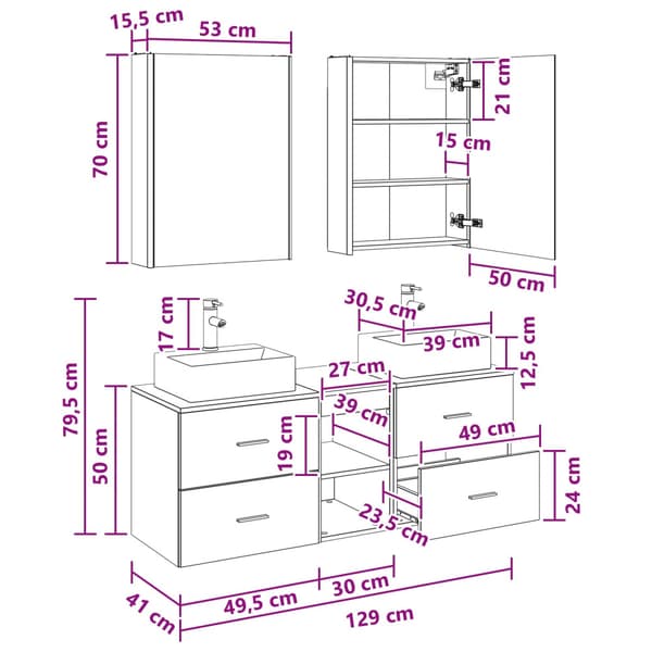 Badrumsmöbelset 5 pcs Vit Konstruerat trä och glas