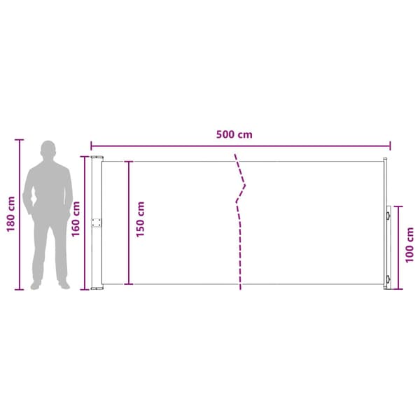 Utfällbar sidomarkis Antracit 500 x 160 cm Polyester