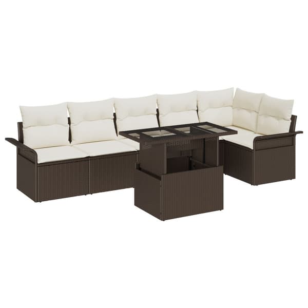 Trädgårdsoffset med kudde 7 pcs Brun Poly rattan