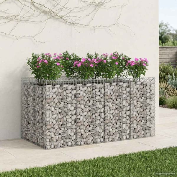 Gabion upphöjd säng 2 pcs Silver