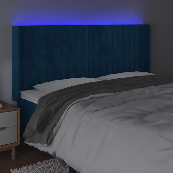 Sänggavel LED mörkblå 183x16x118/128 cm sammet