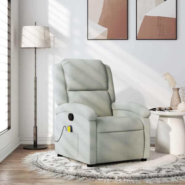 Massagefåtölj ljusgrå sammet