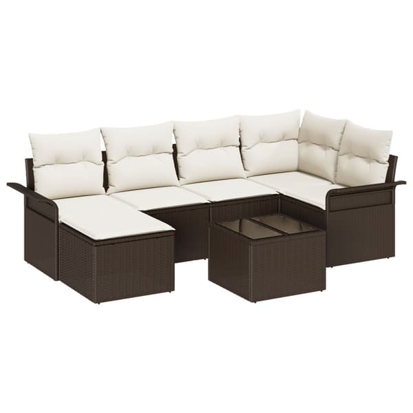 Trädgårdsoffset med kudde 7 pcs Brun Poly rattan