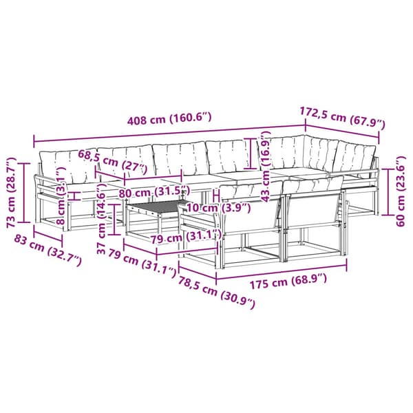 Utomhussoffset 9 pcs Vit och grädde 79 x 79 x 37 cm