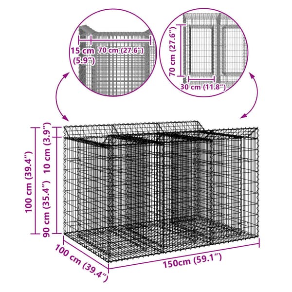 Gabion upphöjd säng 2 pcs Silver