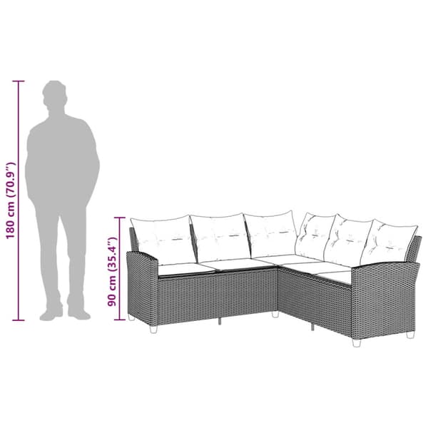 L-formad soffsoffa med kuddar beige konstrotting