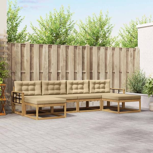 Utomhussoffset med kudde 6 pcs Vit och Beige