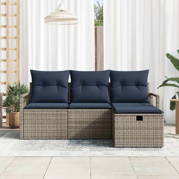 Soffset med kudde 4 pcs Grå och Marinblå konstrotting