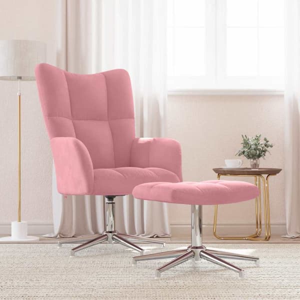 Vilstol med fotpall rosa sammet