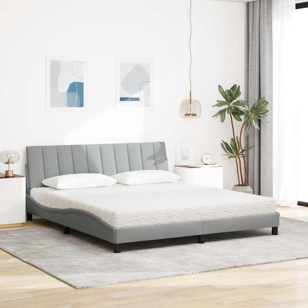 Bed with Mattress "Hanko" Light Grey 180x200 cm Fabric