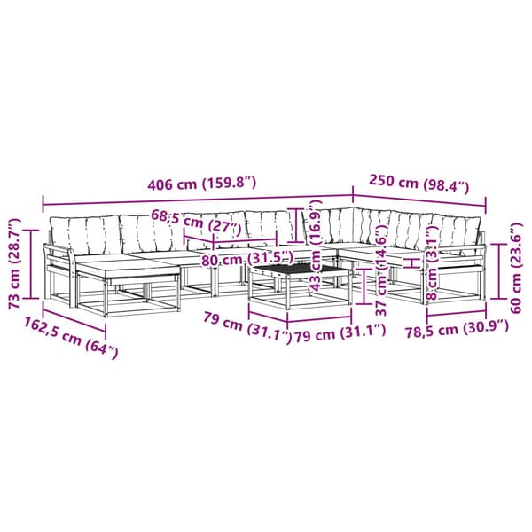 Utomhussoffset 9 pcs Vit och grädde 79 x 79 x 37 cm