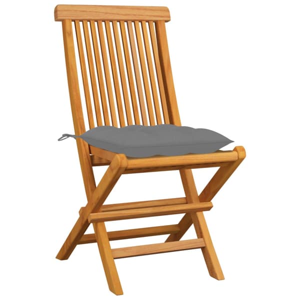 Trädgårdsstolar med gråa dynor 4 st massiv teak