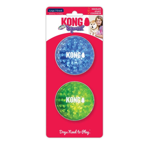 Hundleksak Squeezz Geodz boll  Large 2-p KONG d=7,5cm