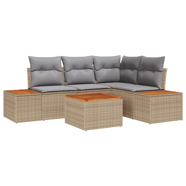 Trädgårdsoffset med kudde 4 pcs Beige och Ljusgrå Polyrattan