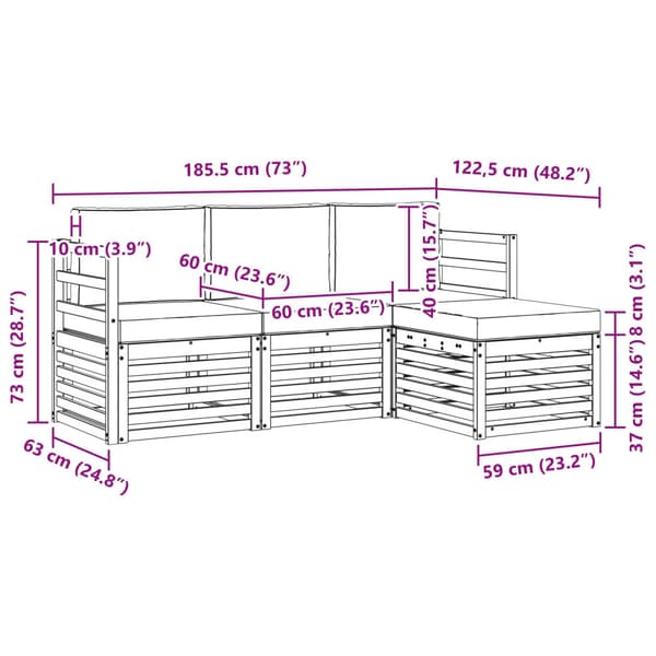 Utomhussoffset 4 pcs Vit och antracit 185,5 x 122,5 x 73 cm