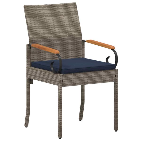 Trädgårdsstolar 2 pcs Grå och Marinblå Poly Rattan och Akacia