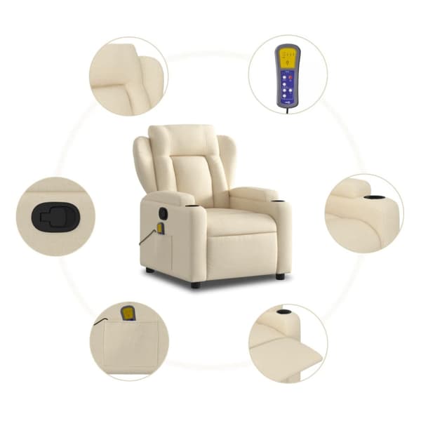 Massagefåtölj gräddvit tyg