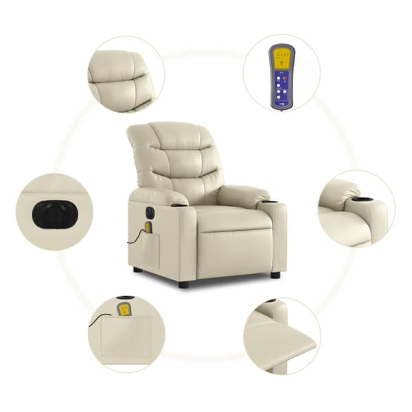Elektrisk massagefåtölj gräddvit konstläder