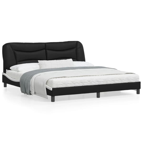 Bed Frame with LED without Mattress "Hvar" Black and White 180x200 cm
