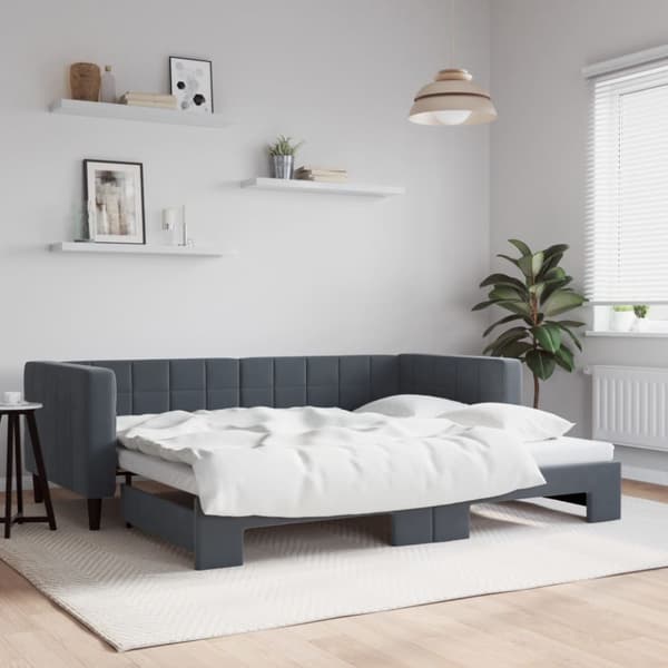 Dagbädd utdragbar mörkgrå 90x190 cm sammet
