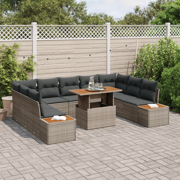 Trädgårdsoffset med lagring 10 pcs Grå Poly rattan