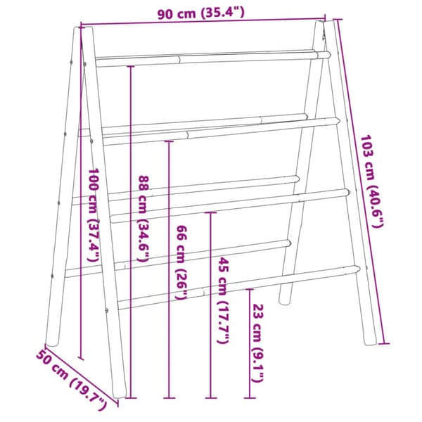 Dubbel handduksstege med 4 stegpinnar 90x50x100 cm bambu
