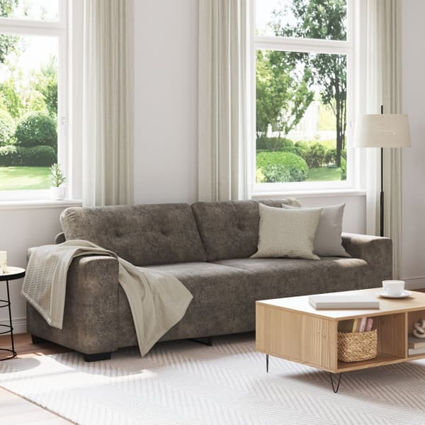 3-Sits soffa Mörkgrå 220 cm Faux Mockaläder