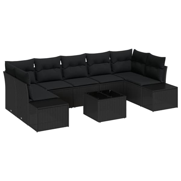 Trädgårdsoffset med kudde 8 pcs Svart konstrotting