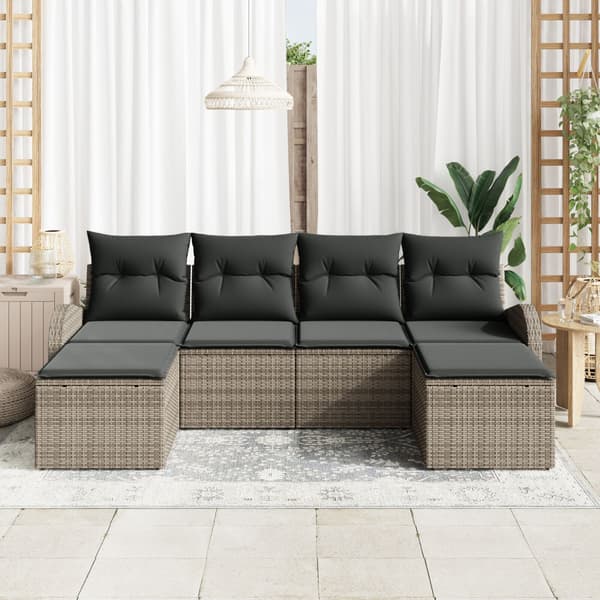Trädgårdsoffset med kudde 6 pcs Grå Poly Rattan