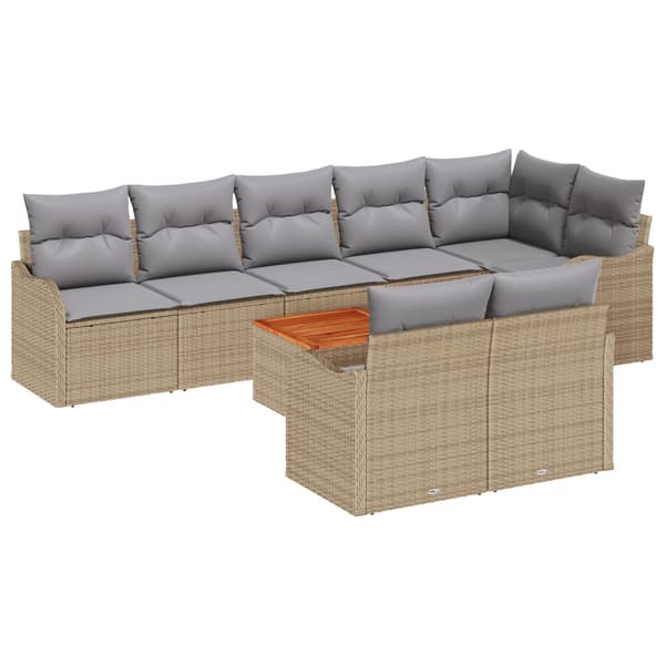 Trädgårdsoffset med kudde 9 pcs Beige konstrotting