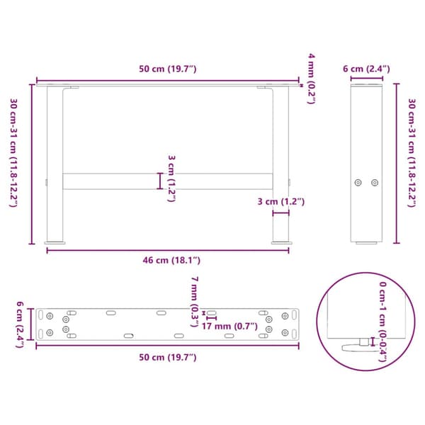 Soffbordsben antracit 2 st 50x(30-31) cm stål