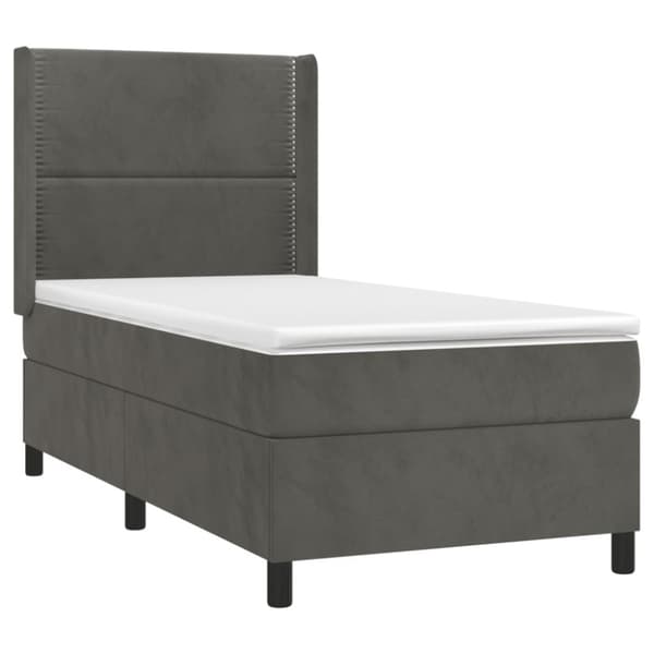 Ramsäng med madrass & LED mörkgrå 100x200 cm sammet