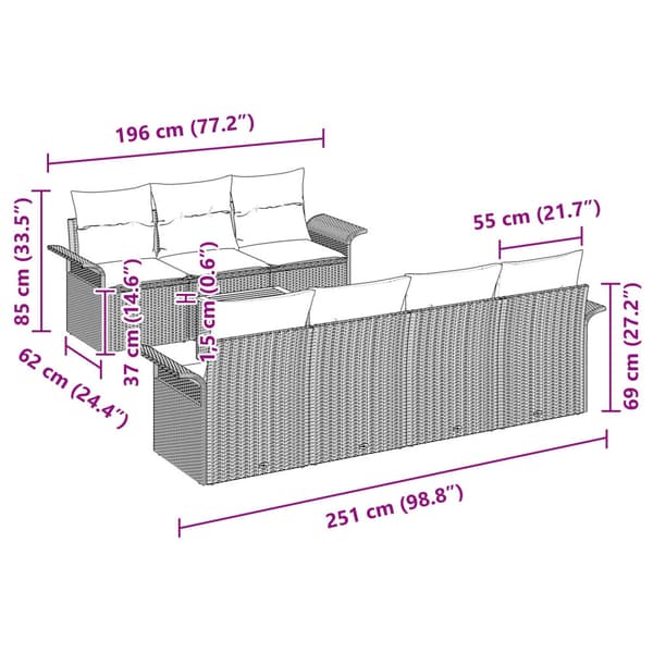 Trädgårdsoffset med kudde 8 pcs Beige konstrotting