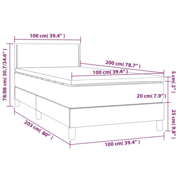 Ramsäng med madrass mörkgrå 100x200 cm sammet