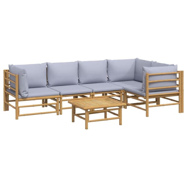 Loungegrupp 6 delar ljusgråa dynor bambu