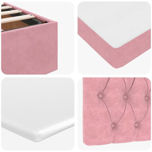 Ottoman sängram med madrass rosa 100x200 cm sammet