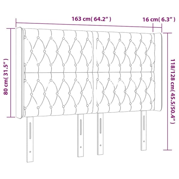 Sänggavel LED blå 163x16x118/128 cm sammet
