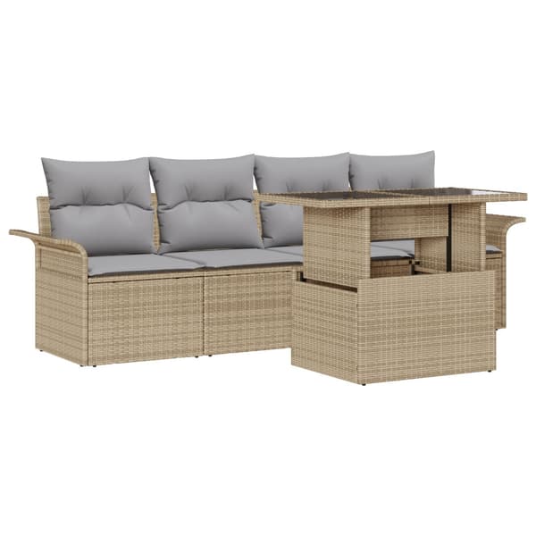Trädgårdsoffset med kudde 5 pcs Beige konstrotting