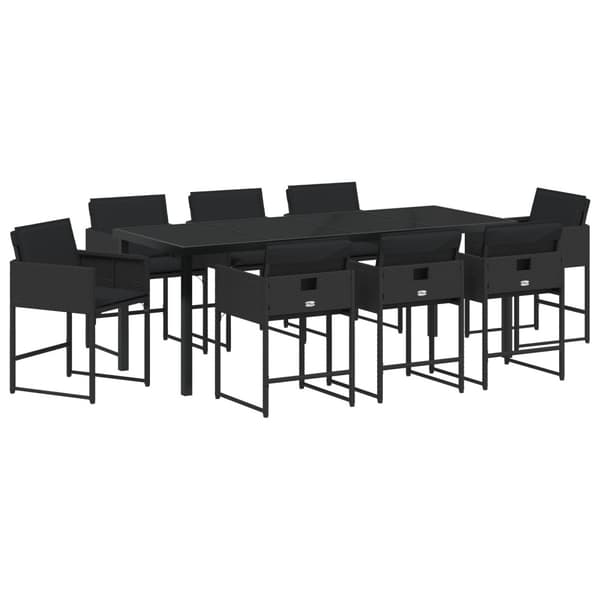 Trädgårdsmöbelset med kudde 9 pcs Svart konstrotting