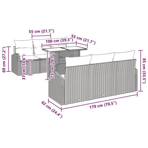 Trädgårdsoffset med kudde 7 pcs Svart Poly rattan