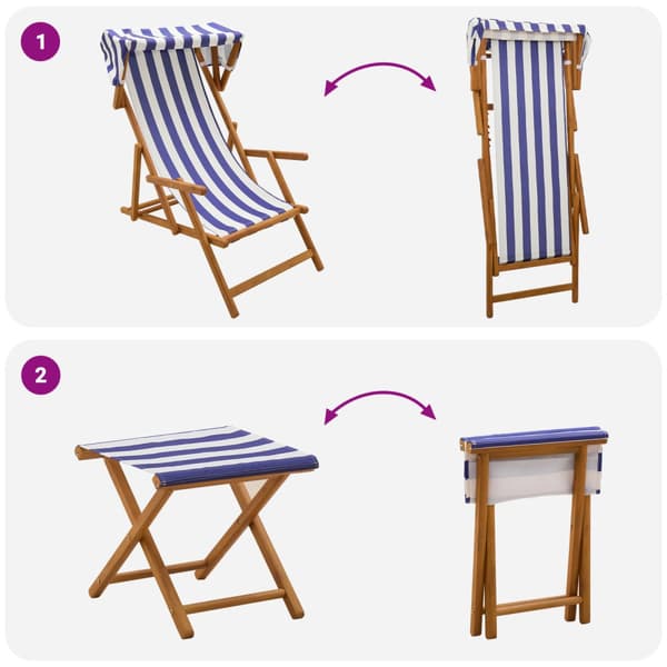 Deck Chair 4 st 3 Position Massiv Eukalyptus Trä Blå och Vit